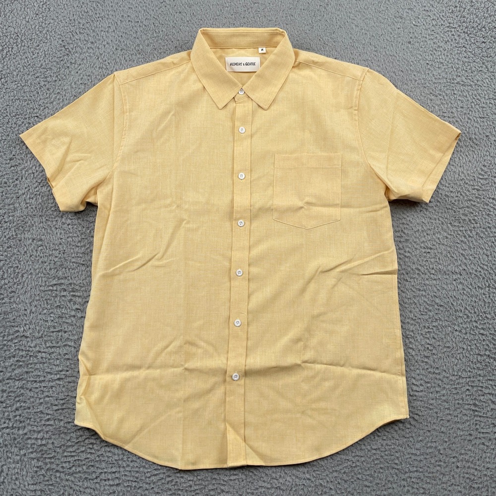 Alimens & Gentle Shirt Mens M Yellow Short Sleeve Button Down Casual Linen Look